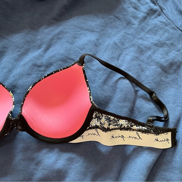 PINK Wear Everywhere Push Up Bra Floral Daisies Underwire Lace Black 34C - Picture 8 of 12